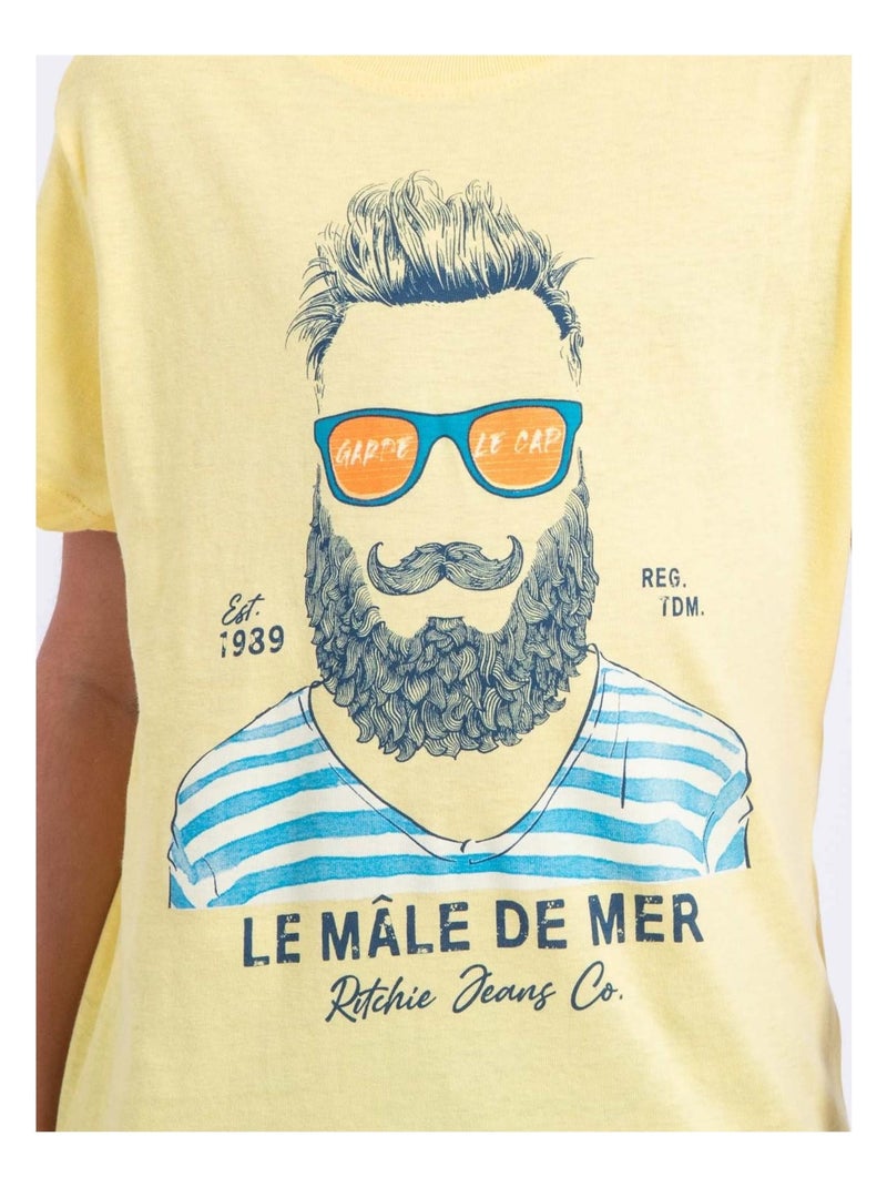 T-shirt manches courtes col rond pur coton NABARZU garçon Jaune - Kiabi