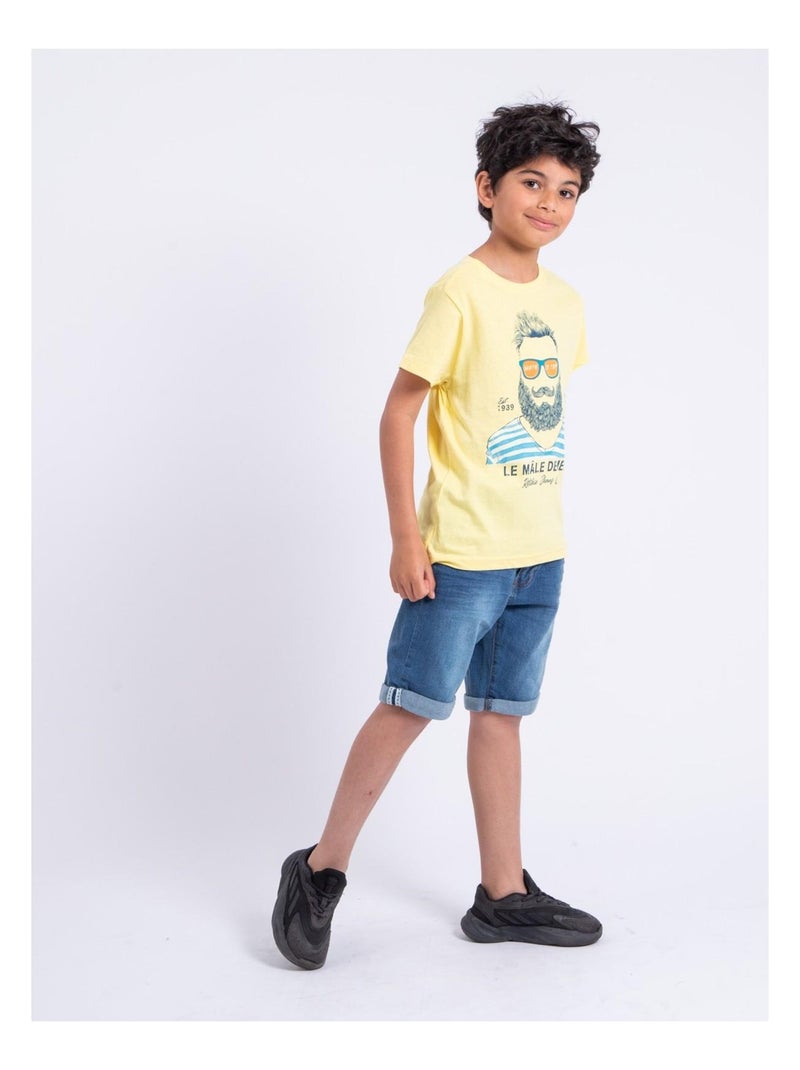T-shirt manches courtes col rond pur coton NABARZU garçon Jaune - Kiabi