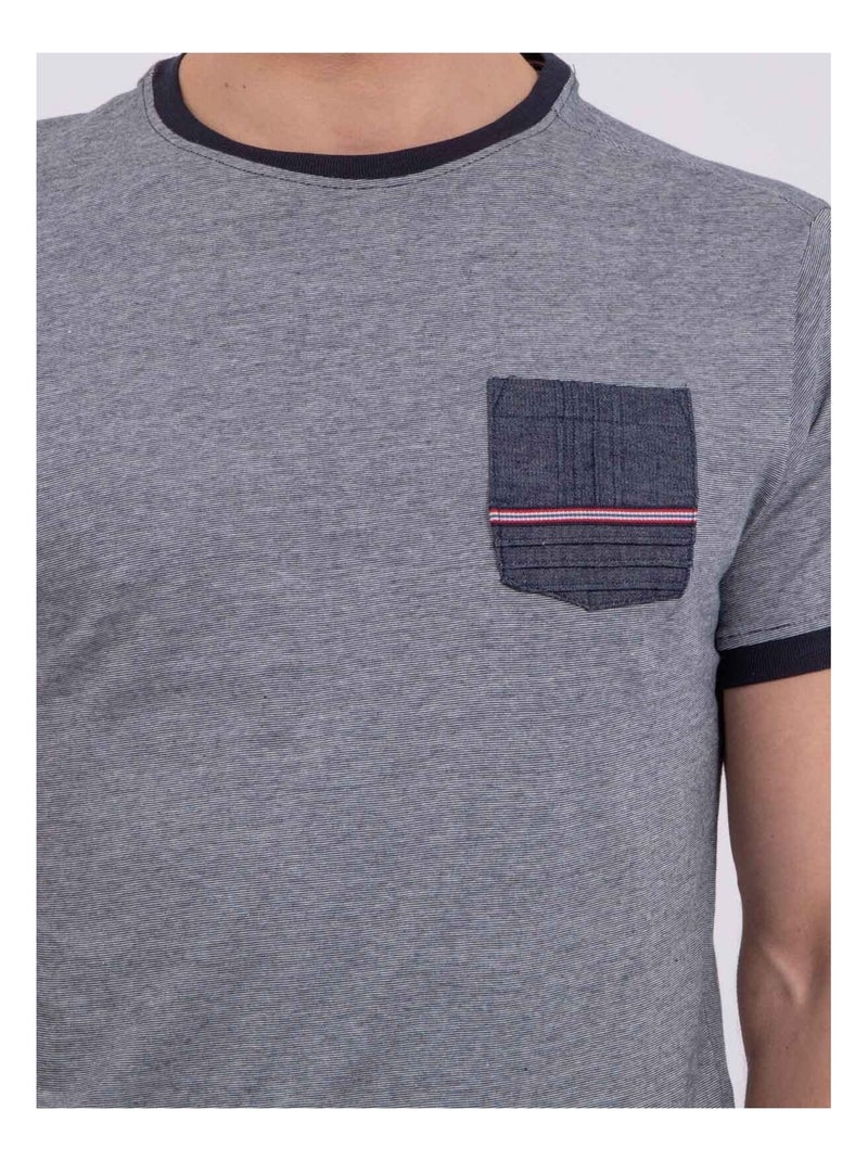 T-shirt manches courtes col rond pur coton NABASTIL Bleu marine - Kiabi