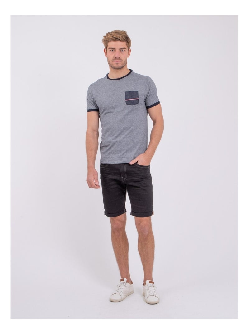 T-shirt manches courtes col rond pur coton NABASTIL Bleu marine - Kiabi