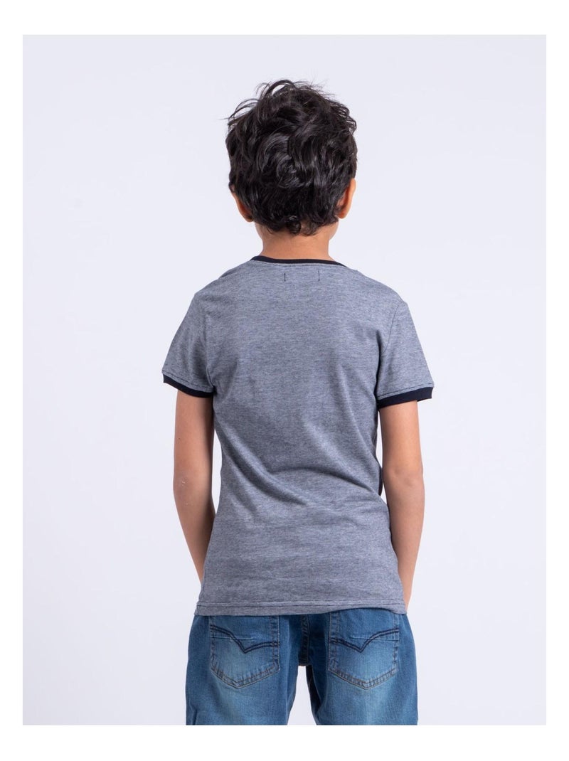 T-shirt manches courtes col rond pur coton NABASTIL garçon Bleu marine - Kiabi