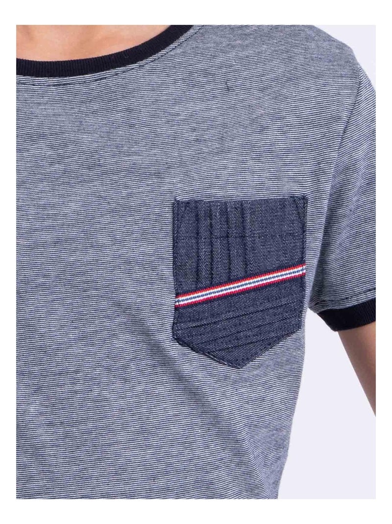 T-shirt manches courtes col rond pur coton NABASTIL garçon Bleu marine - Kiabi