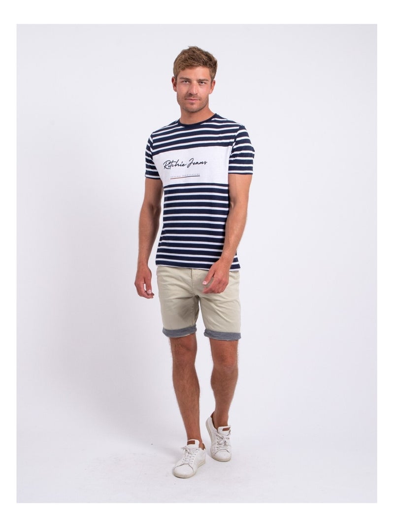 T-shirt manches courtes col rond pur coton NABAUMIX Blanc - Kiabi