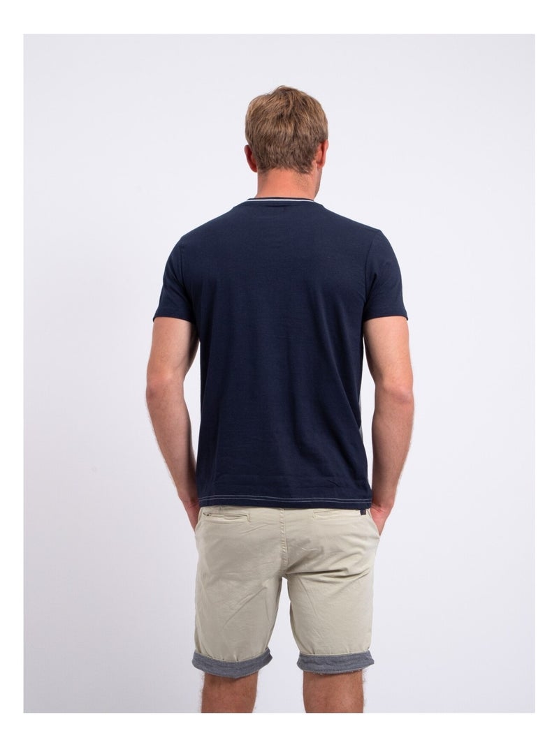 T-shirt manches courtes col rond pur coton NABELO Bleu marine - Kiabi