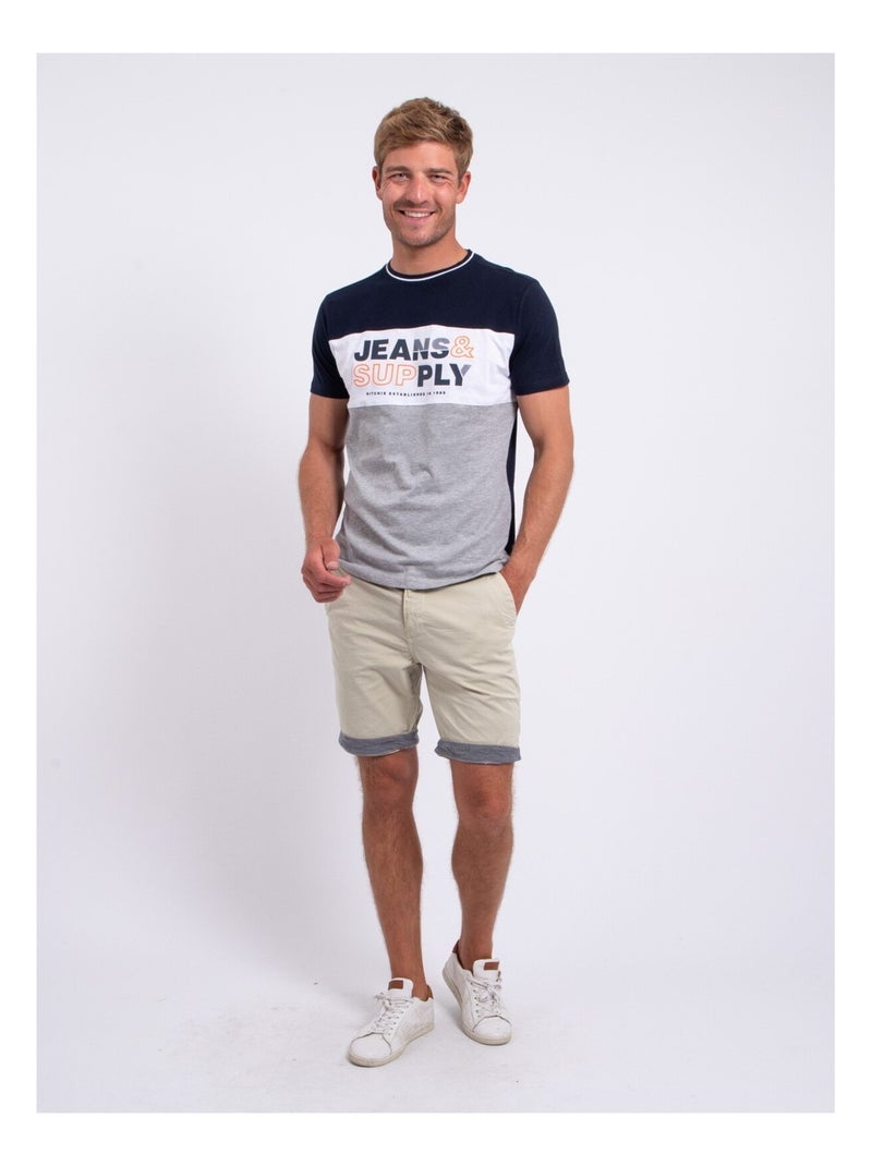 T-shirt manches courtes col rond pur coton NABELO Bleu marine - Kiabi
