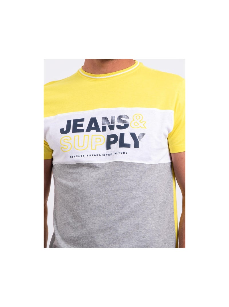 T-shirt manches courtes col rond pur coton NABELO Jaune - Kiabi