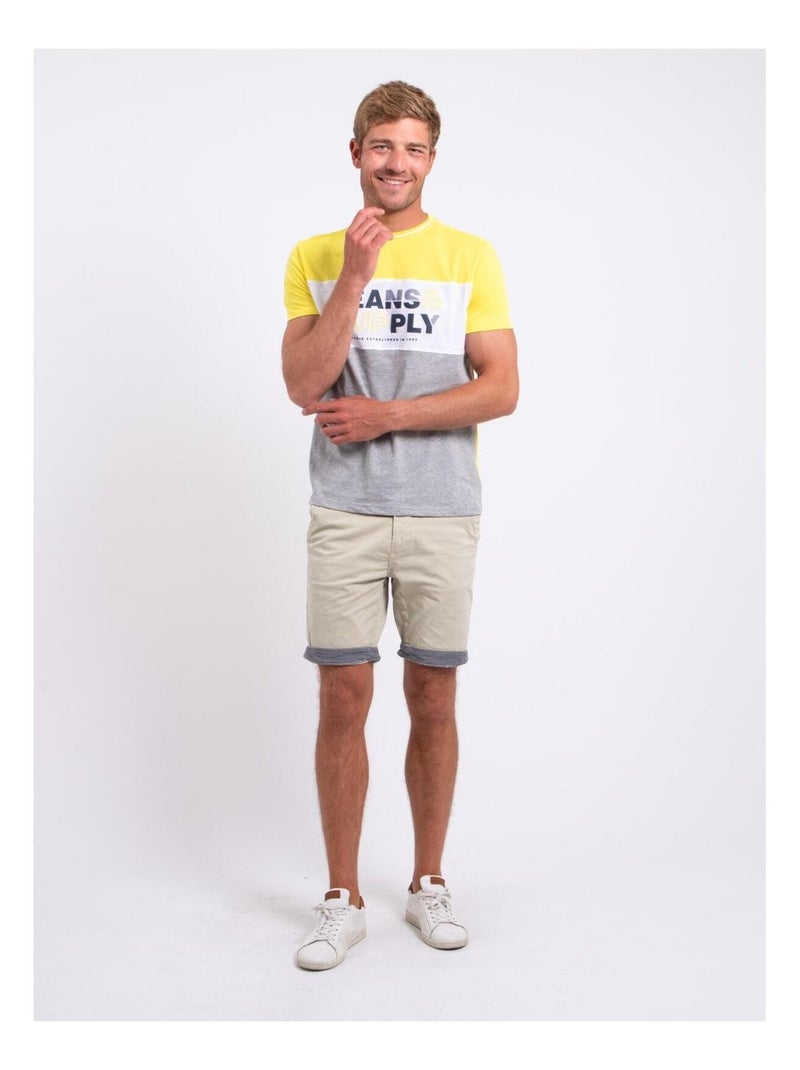 T-shirt manches courtes col rond pur coton NABELO Jaune - Kiabi