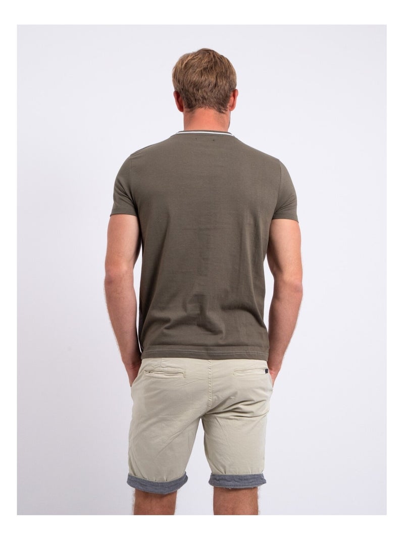 T-shirt manches courtes col rond pur coton NABELO Kaki - Kiabi