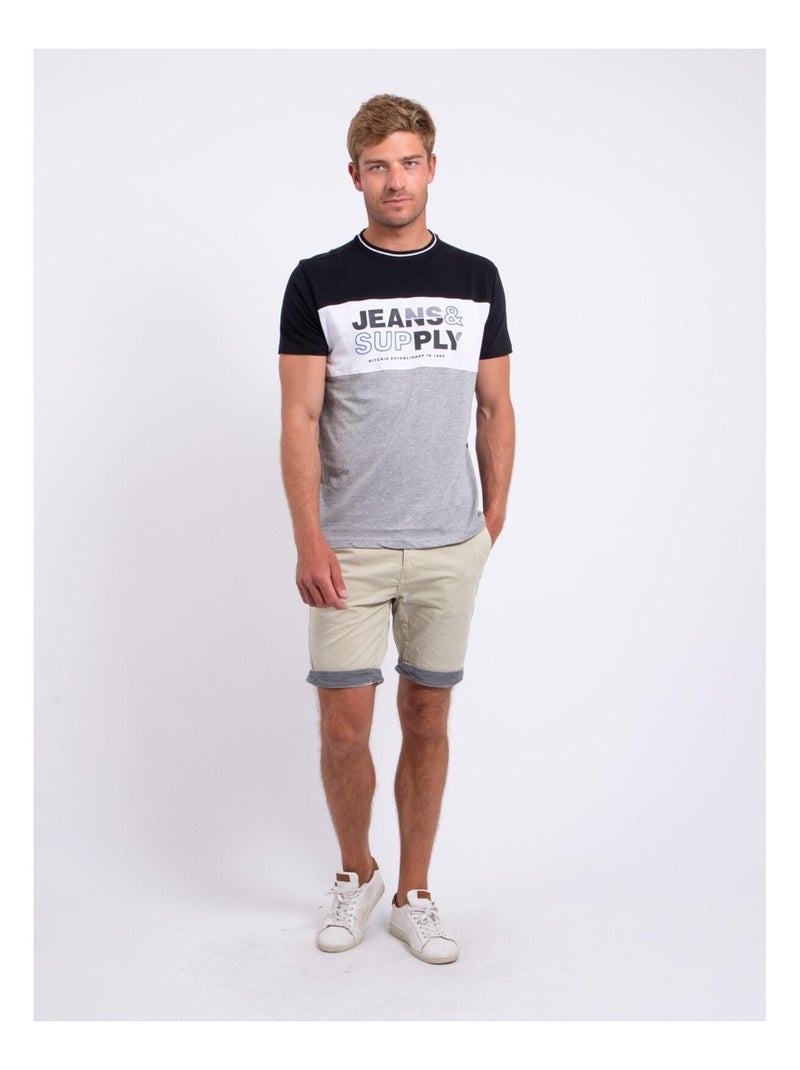 T-shirt manches courtes col rond pur coton NABELO Noir - Kiabi