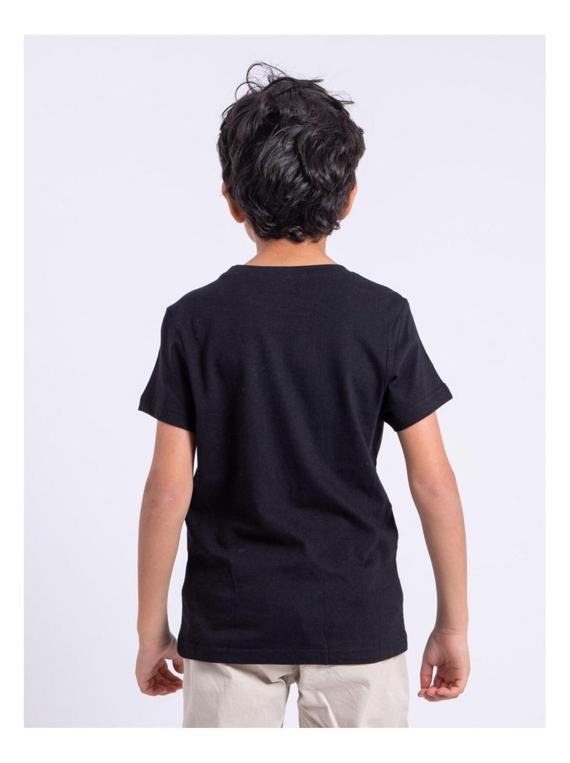 T-shirt manches courtes col rond pur coton NABOJAN garçon Noir - Kiabi