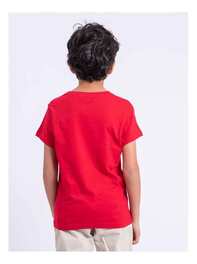 T-shirt manches courtes col rond pur coton NABOJAN garçon Rouge - Kiabi