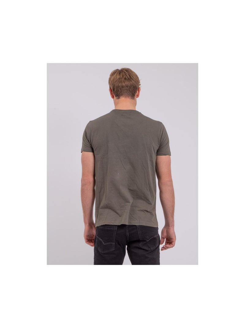 T-shirt manches courtes col rond pur coton NABOJAN Kaki - Kiabi