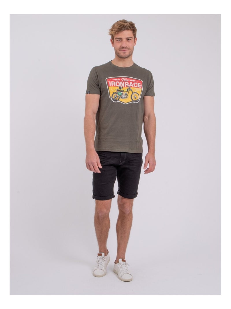 T-shirt manches courtes col rond pur coton NABOJAN Kaki - Kiabi