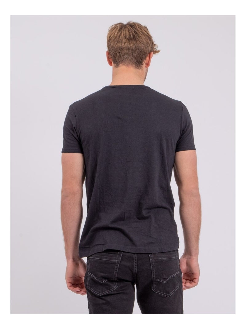 T-shirt manches courtes col rond pur coton NABOJAN Noir - Kiabi