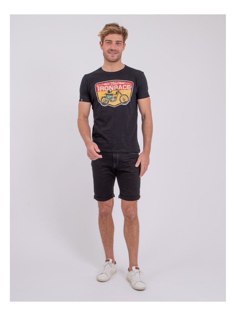 T-shirt manches courtes col rond pur coton NABOJAN Noir - Kiabi