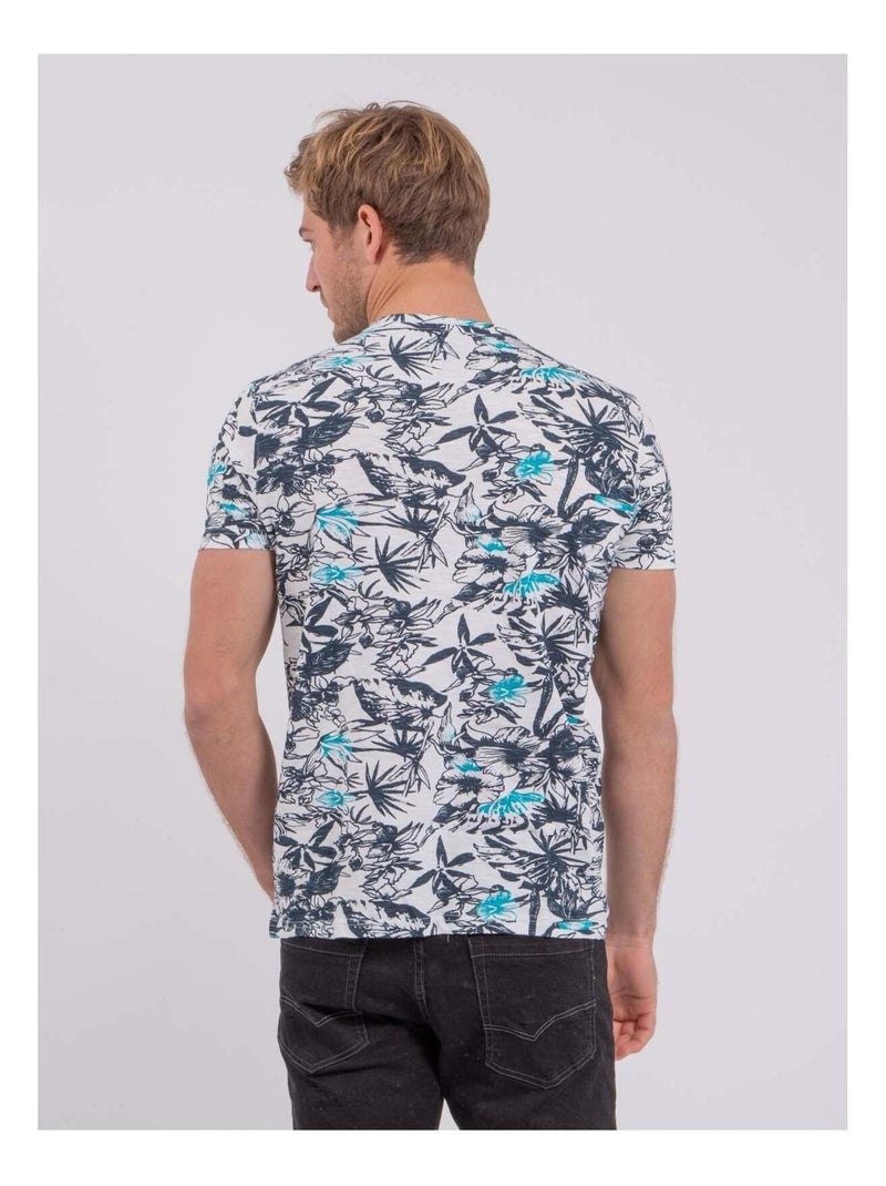 T-shirt manches courtes col rond pur coton NAKIWI Bleu turquoise - Kiabi