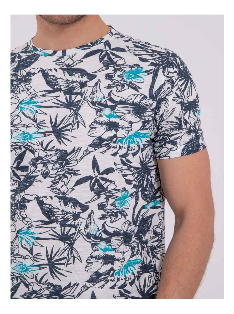 T-shirt manches courtes col rond pur coton NAKIWI Bleu turquoise - Kiabi
