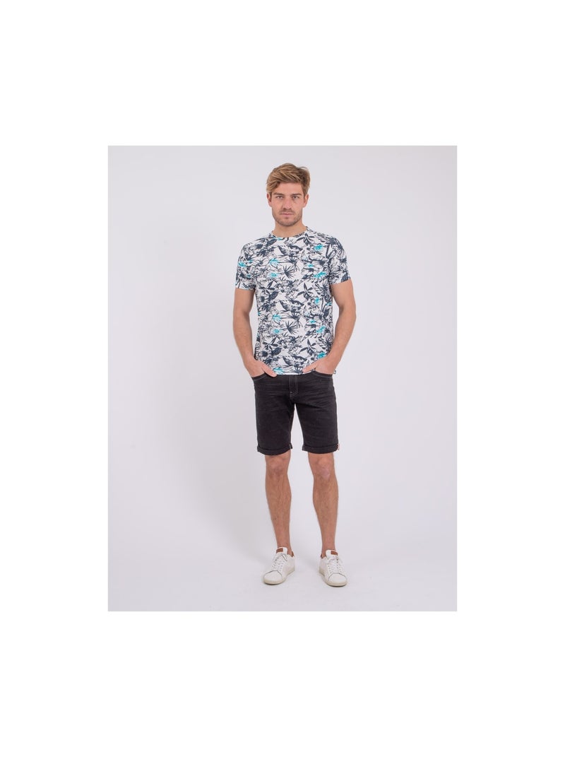 T-shirt manches courtes col rond pur coton NAKIWI Bleu turquoise - Kiabi