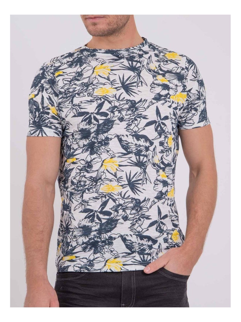 T-shirt manches courtes col rond pur coton NAKIWI Jaune - Kiabi