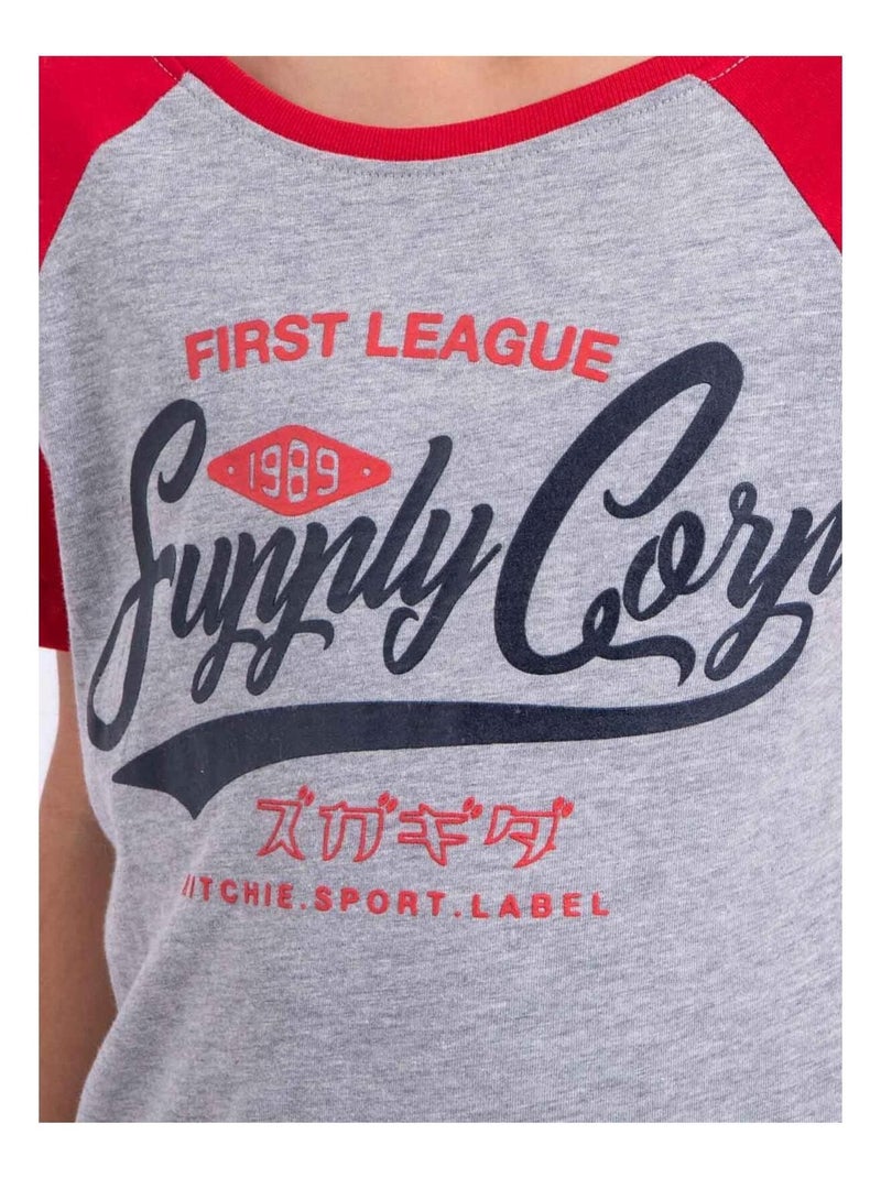 T-shirt manches courtes col rond pur coton NECHIN garçon Rouge - Kiabi