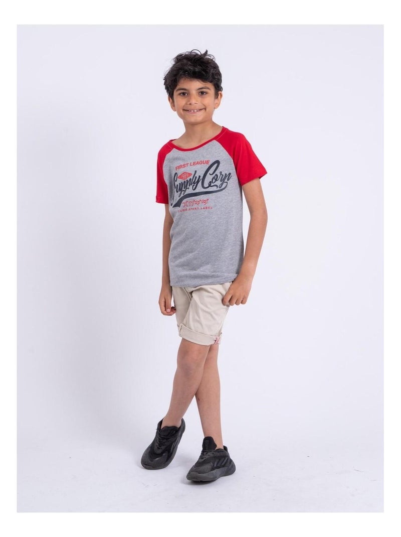 T-shirt manches courtes col rond pur coton NECHIN garçon Rouge - Kiabi