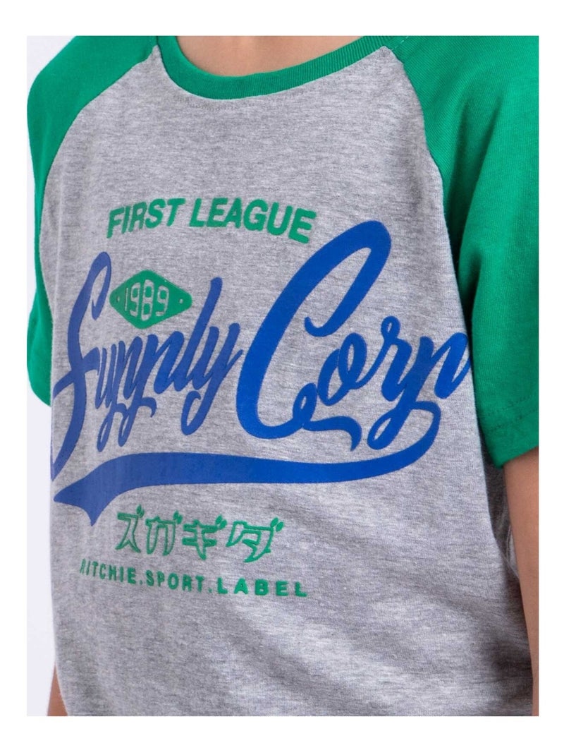 T-shirt manches courtes col rond pur coton NECHIN garçon Vert - Kiabi