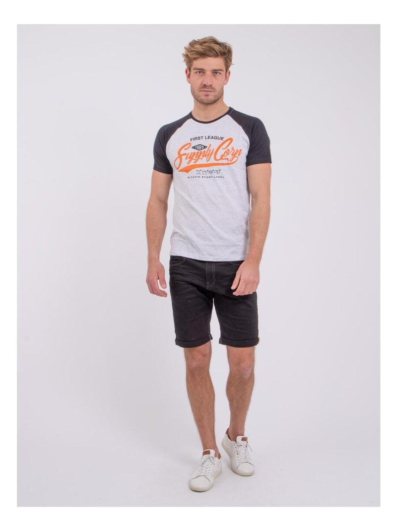 T-shirt manches courtes col rond pur coton NECHIN Noir - Kiabi