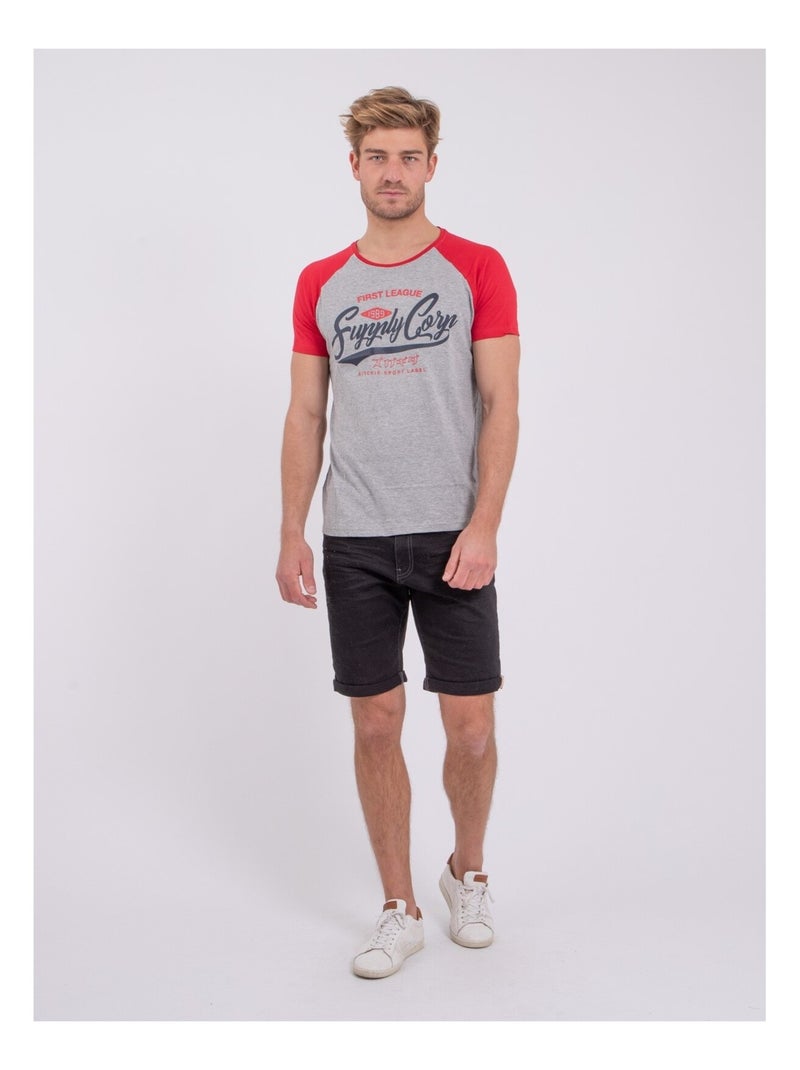 T-shirt manches courtes col rond pur coton NECHIN Rouge - Kiabi