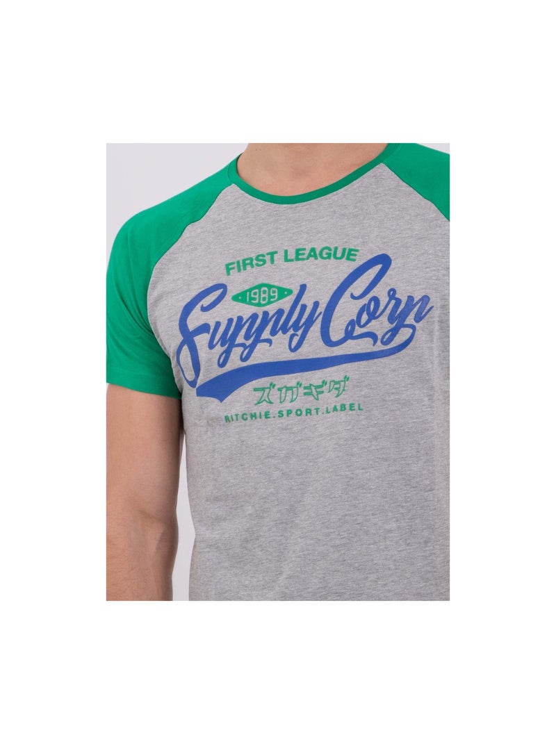 T-shirt manches courtes col rond pur coton NECHIN Vert - Kiabi