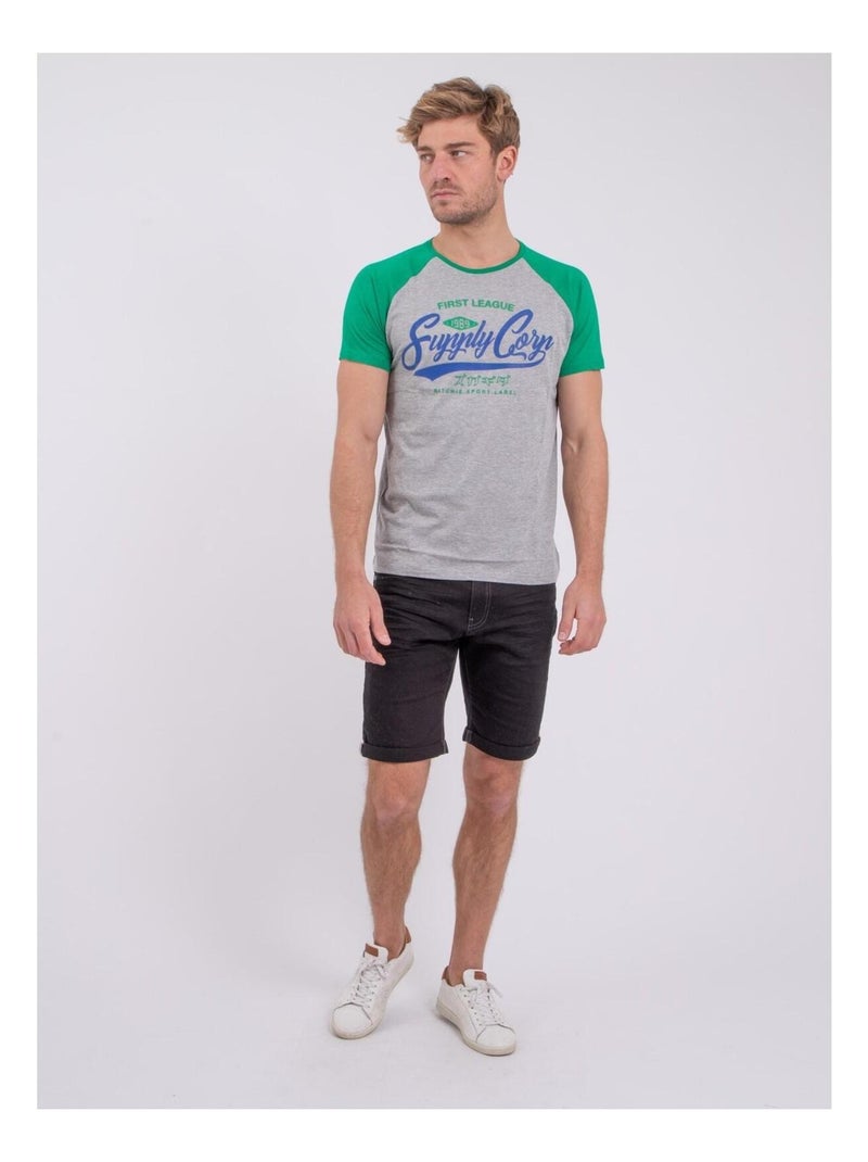 T-shirt manches courtes col rond pur coton NECHIN Vert - Kiabi