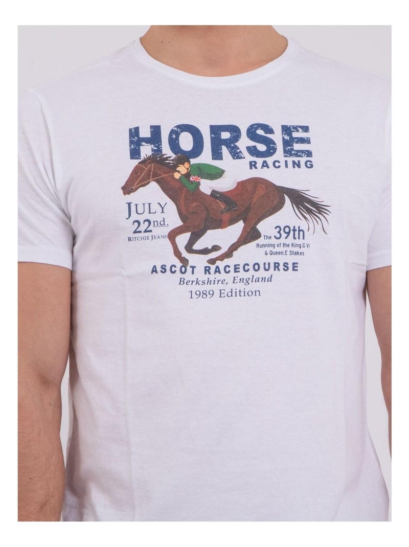 T-shirt manches courtes col rond pur coton NEDER Blanc - Kiabi