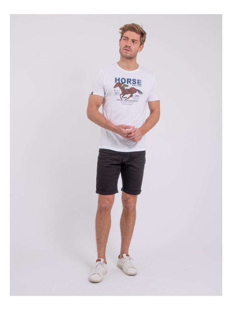 T-shirt manches courtes col rond pur coton NEDER Blanc - Kiabi