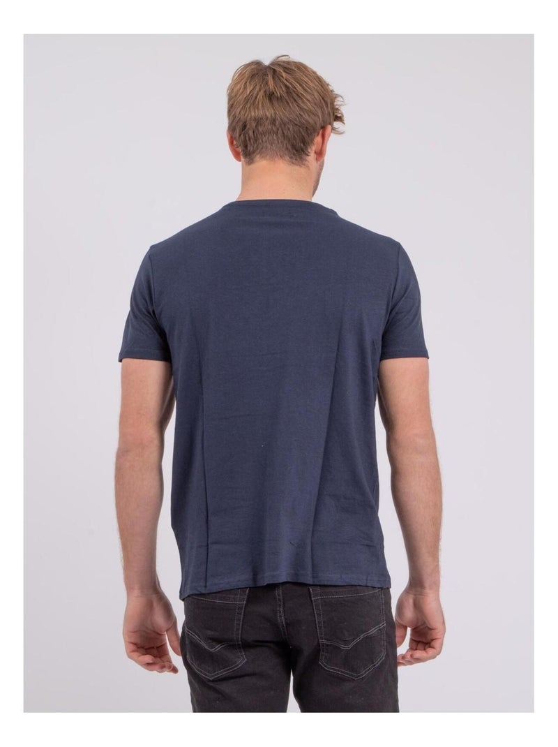 T-shirt manches courtes col rond pur coton NEDER Bleu marine - Kiabi