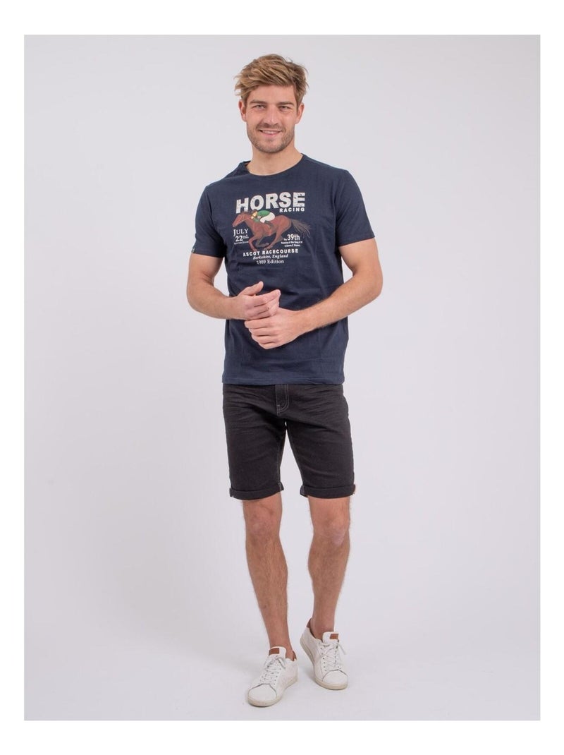 T-shirt manches courtes col rond pur coton NEDER Bleu marine - Kiabi