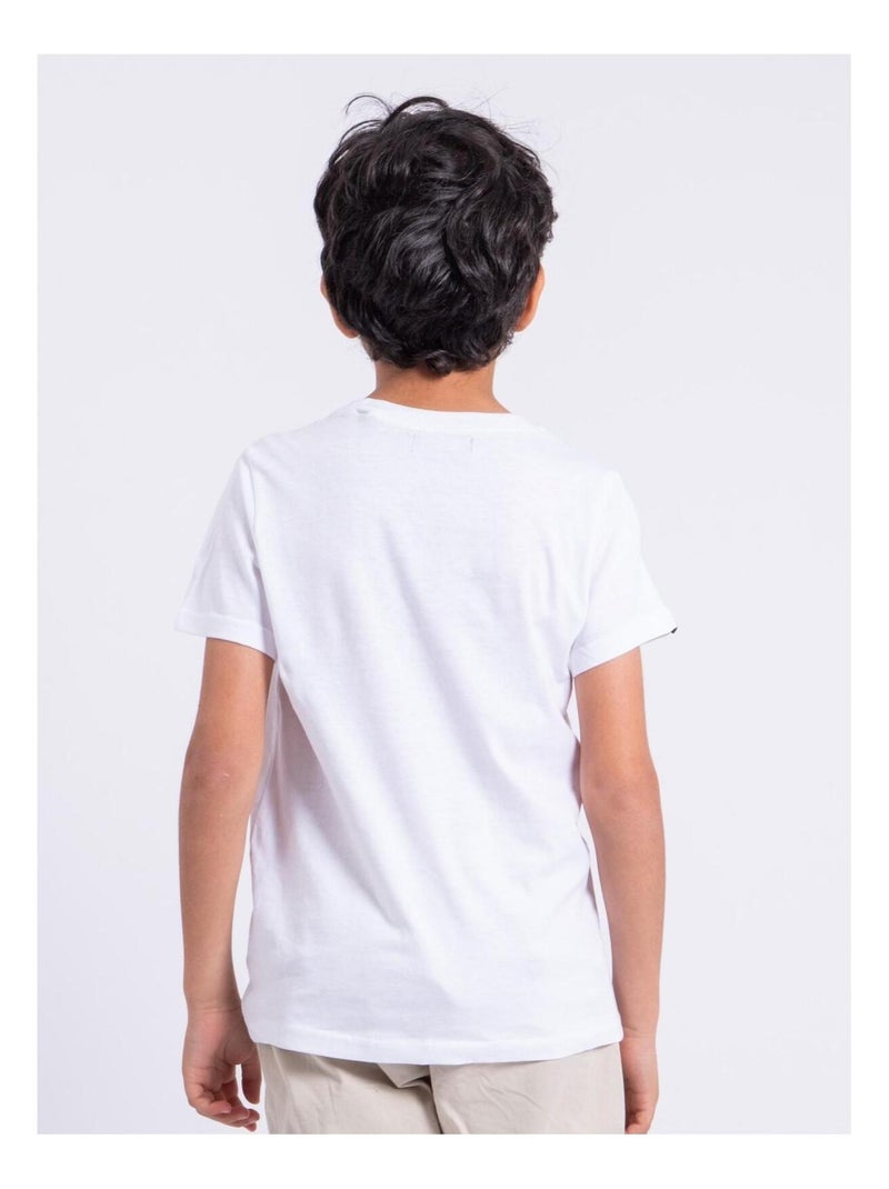 T-shirt manches courtes col rond pur coton NEDER garçon Blanc - Kiabi