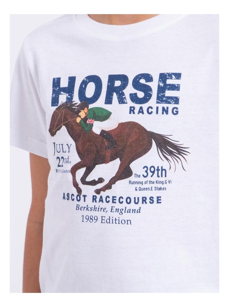 T-shirt manches courtes col rond pur coton NEDER garçon Blanc - Kiabi