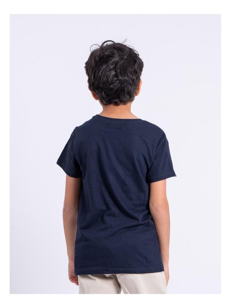 T-shirt manches courtes col rond pur coton NEDER garçon Bleu marine - Kiabi