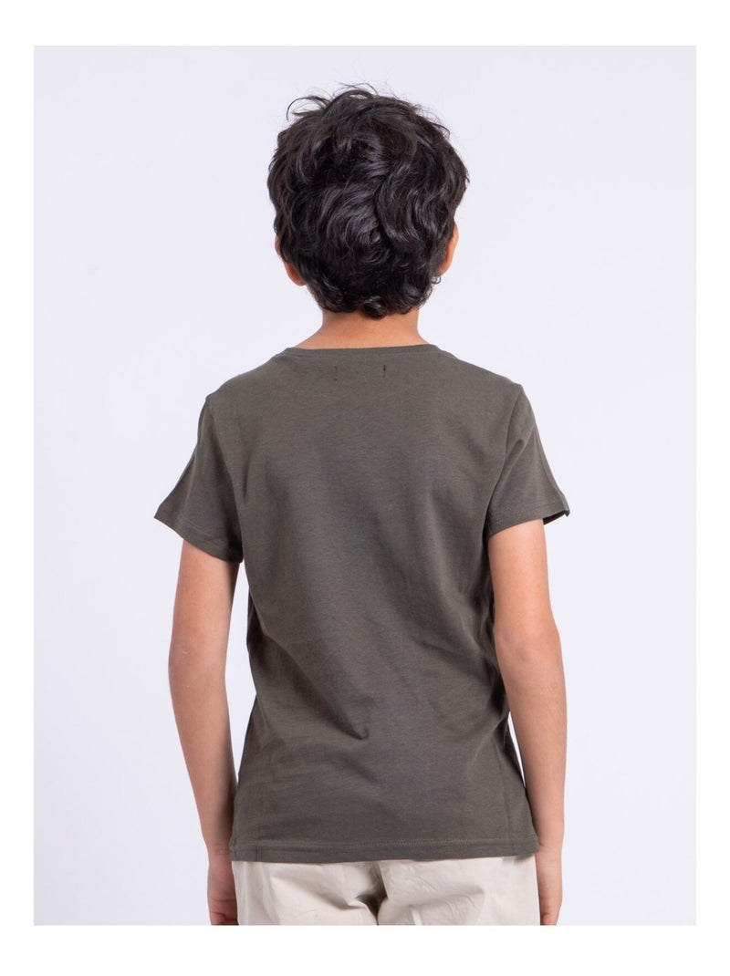 T-shirt manches courtes col rond pur coton NEDER garçon Kaki - Kiabi