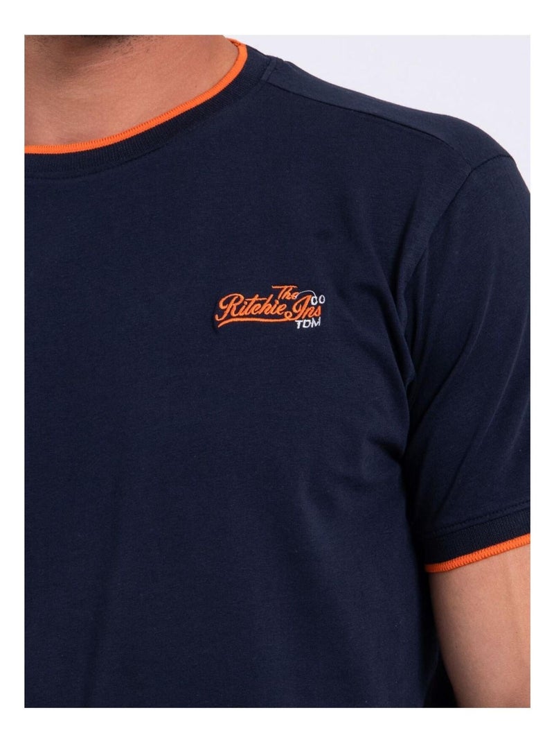 T-shirt manches courtes col rond pur coton NENABAR Bleu marine - Kiabi