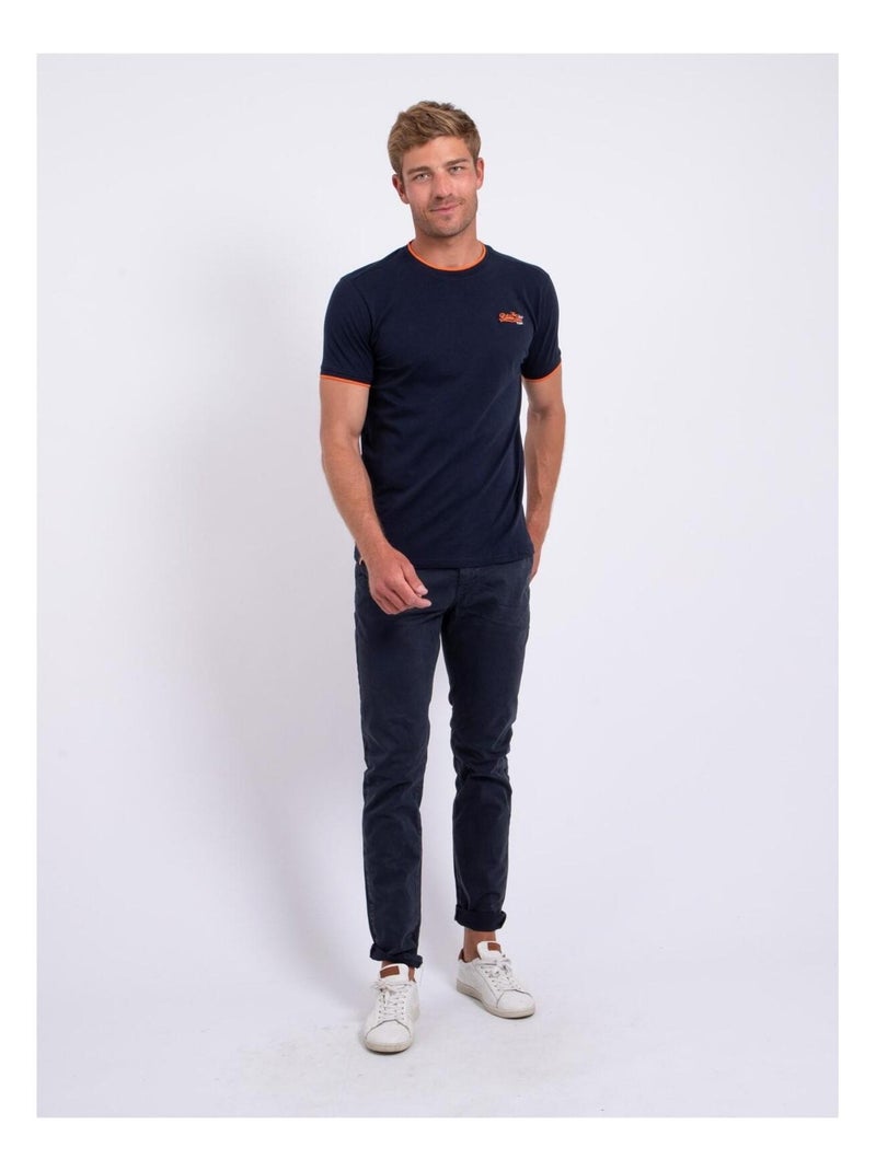 T-shirt manches courtes col rond pur coton NENABAR Bleu marine - Kiabi