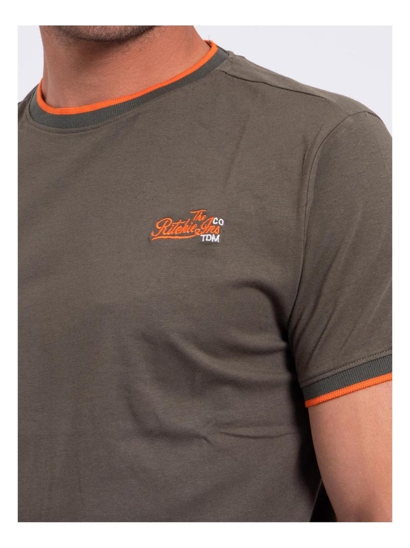 T-shirt manches courtes col rond pur coton NENABAR Kaki - Kiabi