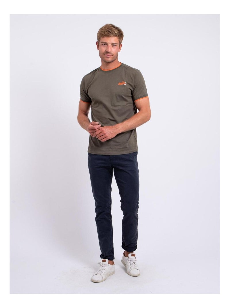 T-shirt manches courtes col rond pur coton NENABAR Kaki - Kiabi
