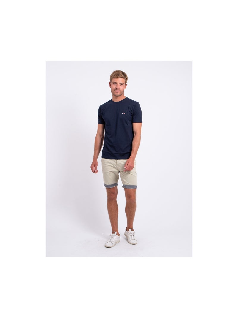 T-shirt manches courtes col rond pur coton NEROTEN Bleu marine - Kiabi