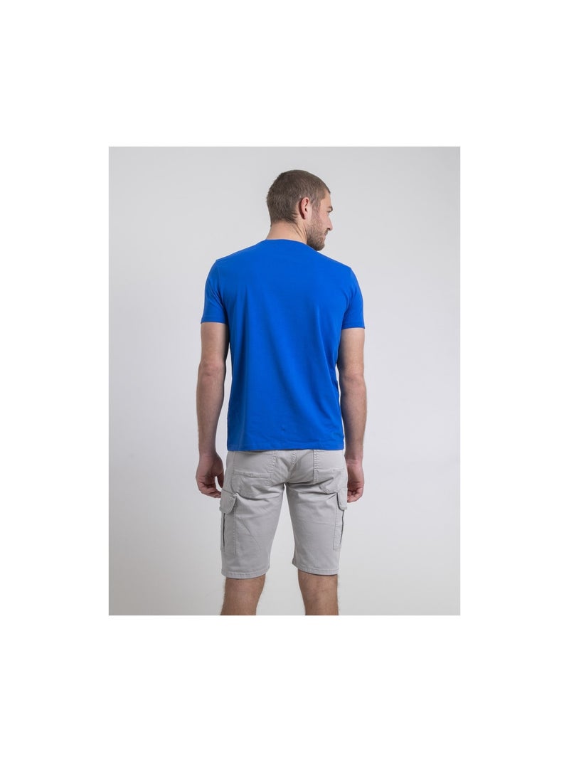 T-shirt manches courtes col rond pur coton NEROTEN Bleu roi - Kiabi