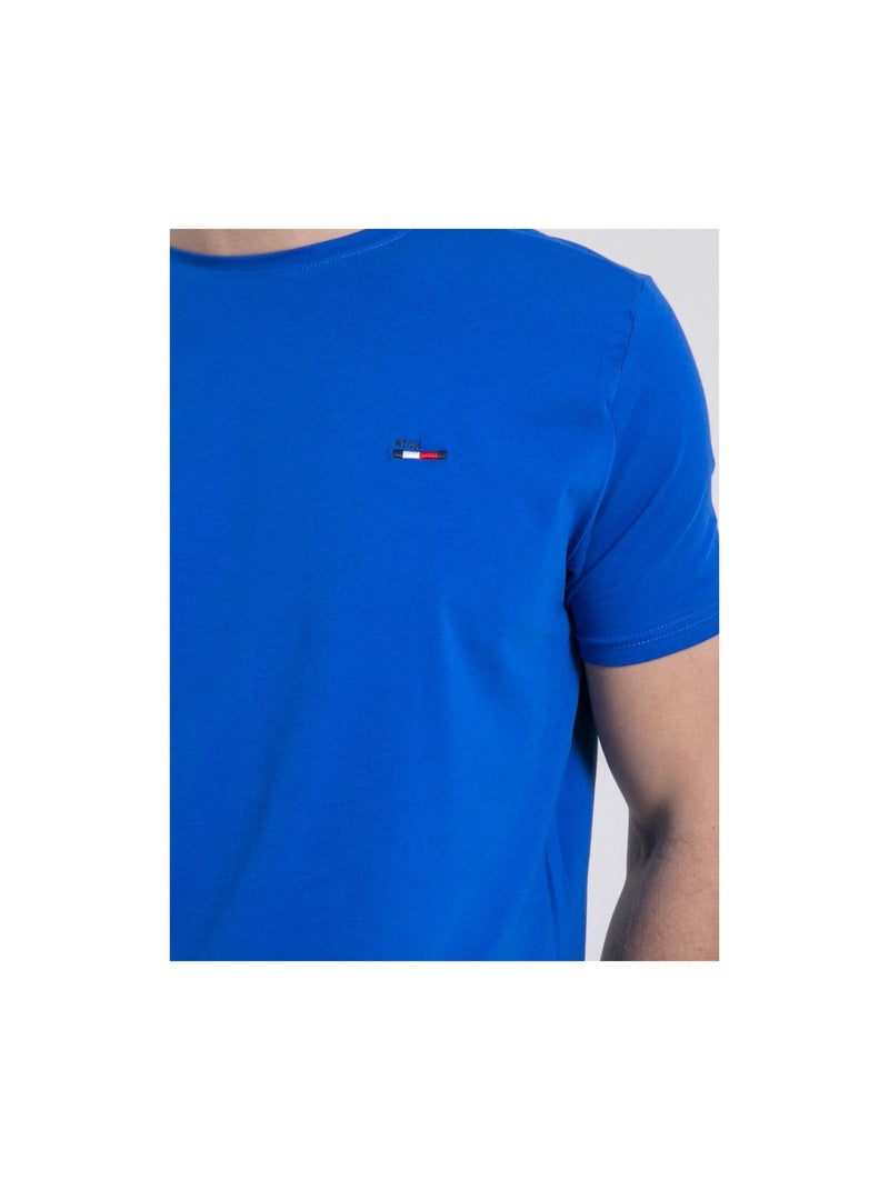 T-shirt manches courtes col rond pur coton NEROTEN Bleu roi - Kiabi