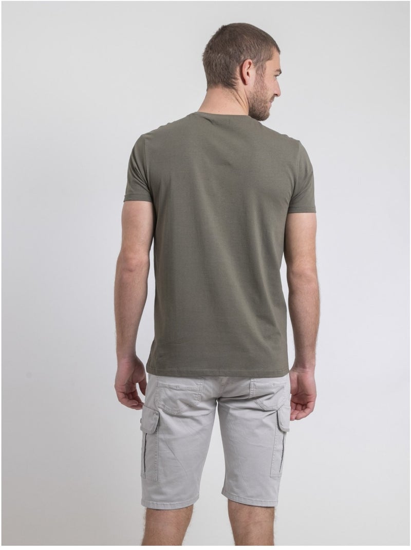 T-shirt manches courtes col rond pur coton NEROTEN Kaki - Kiabi