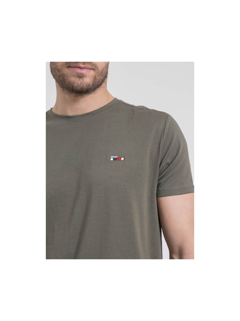 T-shirt manches courtes col rond pur coton NEROTEN Kaki - Kiabi