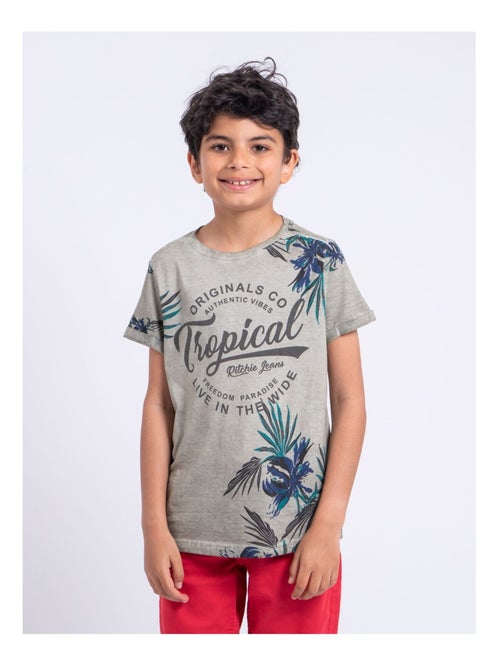 T-shirt manches courtes col rond pur coton NERWIK garçon - Kiabi