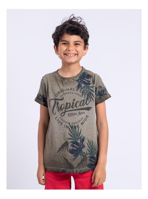 T-shirt manches courtes col rond pur coton NERWIK garçon - Kiabi