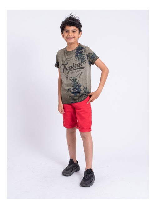 T-shirt manches courtes col rond pur coton NERWIK garçon - Kiabi
